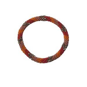 Sashka Bracelet Handmade Boho Chic Crochet Beaded Roll-On Orange Red Gold Pink